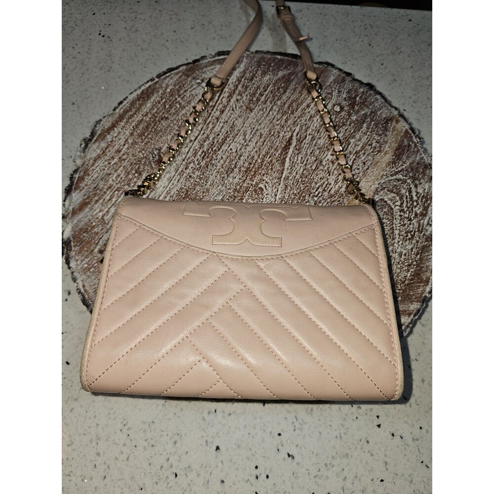 Tory Burch Fleming Pink Quilted Leather Shoulder Bag Gold Chain Strap Crossbody